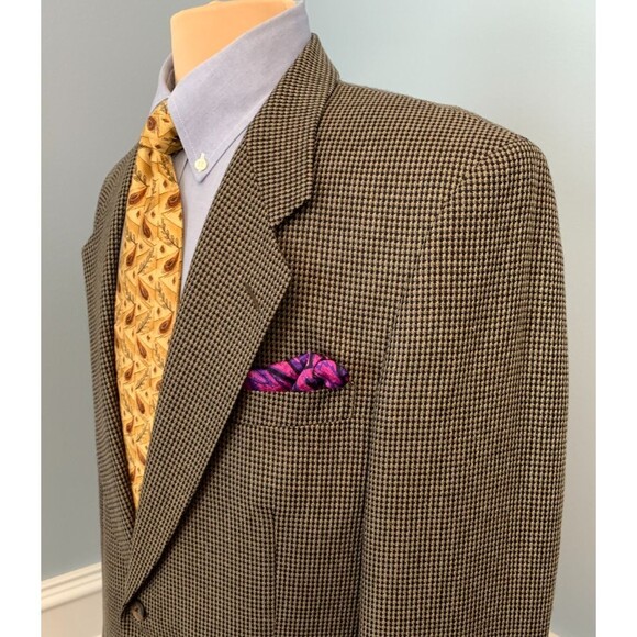 Jones New York Silk Wool Tweed Blazer Mens 42R Houndstooth Jacket Sportcoat - Picture 2 of 10